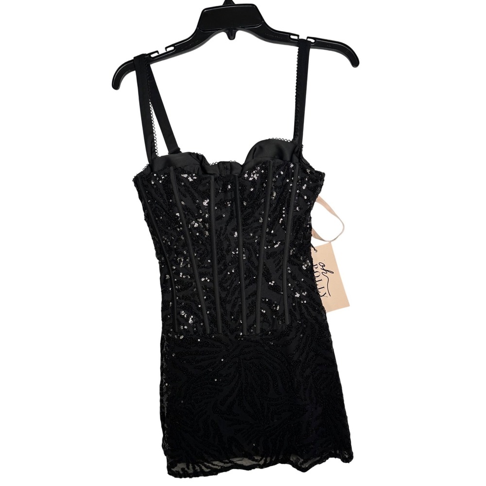 Oh Polly Black Sequin Corset Mini Dress Sweetheart Neckline US 6 NWT - Picture 5 of 11